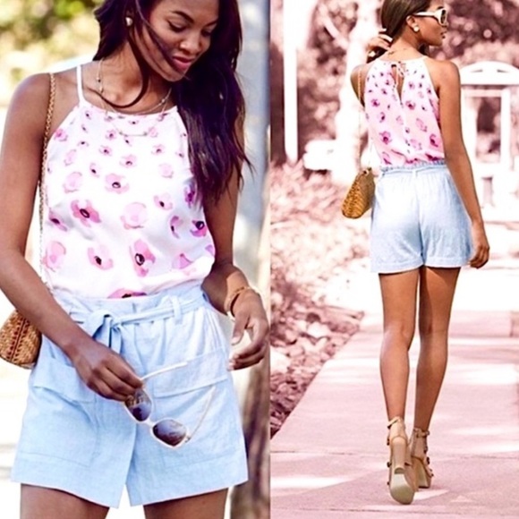 CAbi Floating Poppy Floral Halter Tank Blouse, keyhole back with tie, size small - Picture 1 of 13